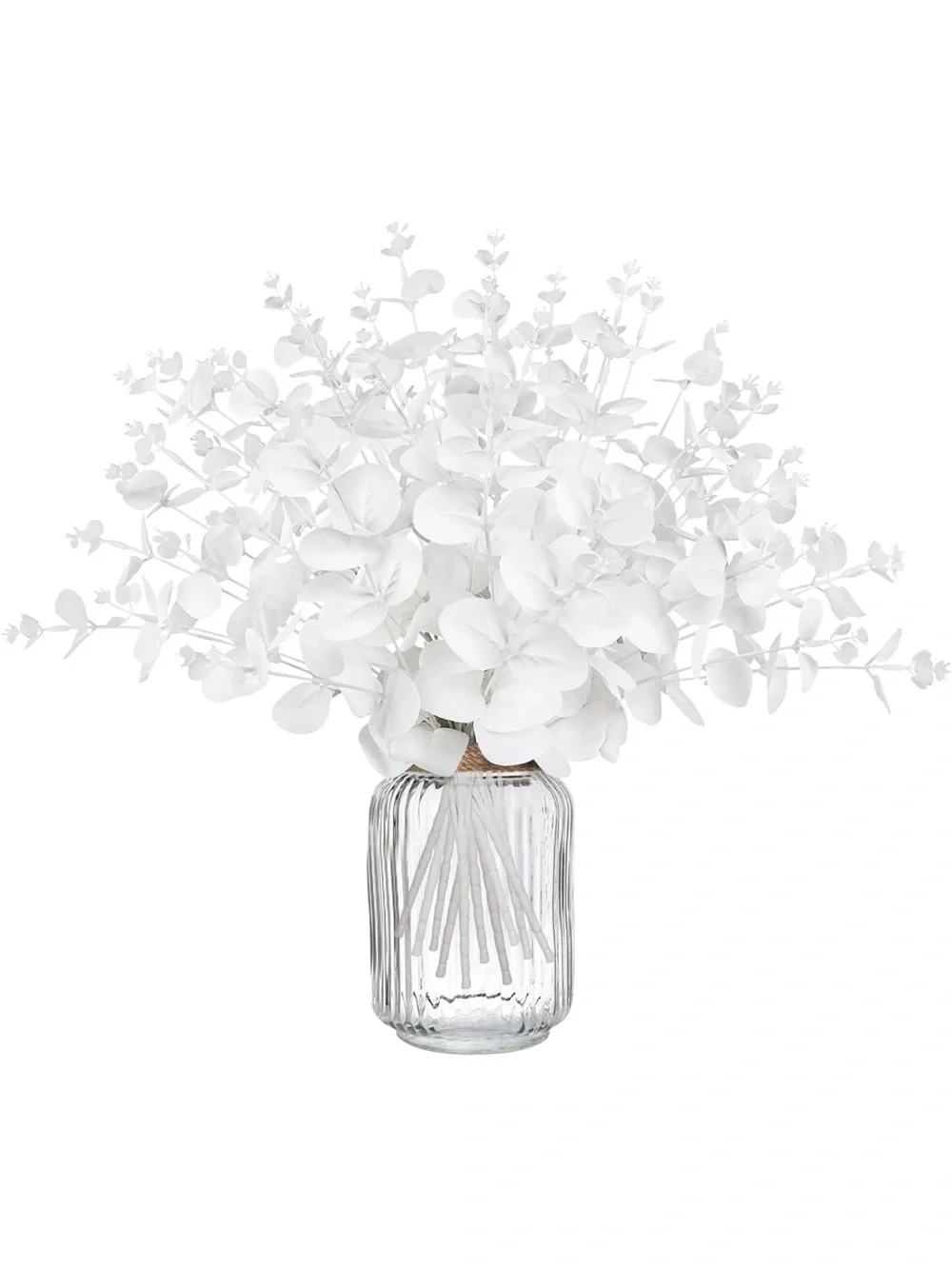 White Faux Eucalyptus Stem Bouquet in Glass Vase - Home Accents